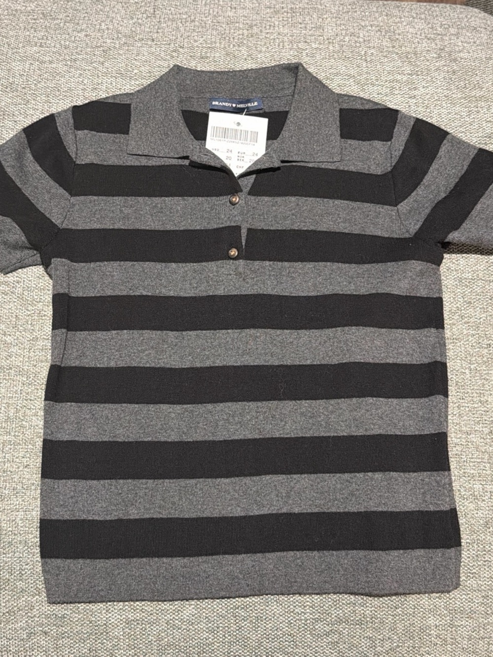 Brandy Melville Black and Gray Striped Polo BNWT